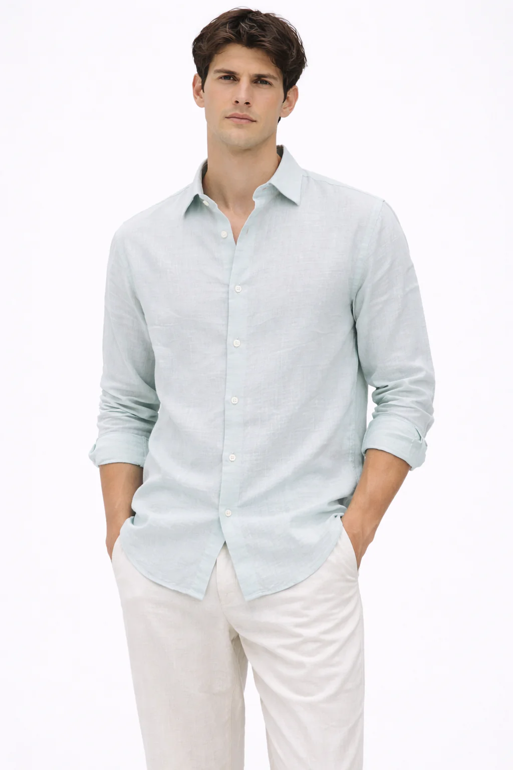 Ash Green Linen Blend Shirt
