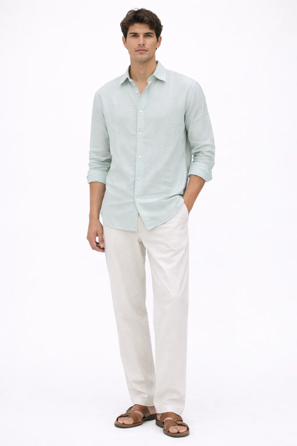 Ash Green Linen Blend Shirt - Image 2